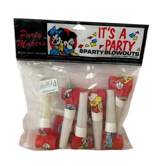Vtg Beach Disney Mickey and Friends Birthday Party Blowouts Set of 8 New 1980s - Picture 1 of 5